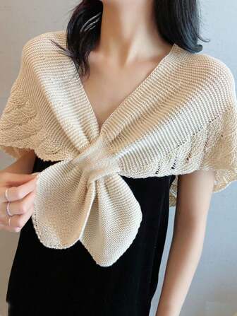 1 件女士美人鱼风格针织披肩罩衫领罩衫适合春秋季配饰女士