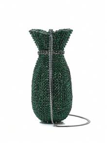 Túi buổi tối đính đá Rhinestone mới, thích hợp sử dụng hàng ngày, không dùng để đựng điện thoại di động - màu xanh lá - Xem 3