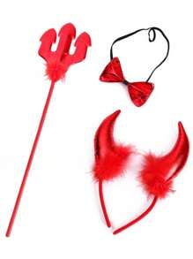 1/2/3/4pcs Christmas Animal Costume Accessories, Adults & Kids Cosplay Devil Horns Headband And Trident Set Halloween Prom