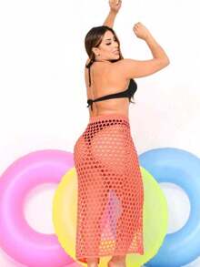 Women's Beach Cover-Up, Long Skirt With Side Slit, Beach With Drawstring, At The Waist Summer Fashion - trái cam - Xem 2
