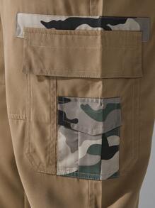 Men's Casual Loose Fit Camo Panel Cargo Pants - Khaki - View 4