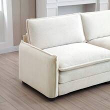 Oversized Modular Cushioned Sofa,With 3 Ottomans To Work As Sleeper Sofa Beds, 3-Seater Sofa With 3 Footstools, Beige Corduroy Fabric