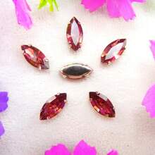 Piedras de vidrio en forma de ojo de caballo Navette, colores normales no AB, forma ovalada brillante hecha a mano, base de metal plateado con garras, cristales cosidos a mano, piedras planas con orificios para decorar ropa, vestidos, bolsos, zapatos, broches, pendientes y manualidades - Colores de fantasía - Ver 13