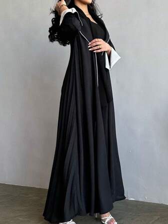 1 pieza Elegante Abaya Kaftan Robe Árabe Largo de Mangas Divididas con Decoración de Botones de Poliéster
