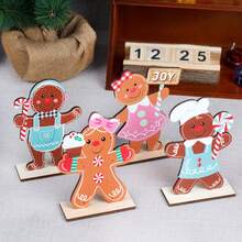 1PC Christmas Decorations Christmas Desktop Wooden Table Gingerbread Man Biscuit Man Decoration Festival Table Decoration Home Decoration Party Decoration,Christmas Gift