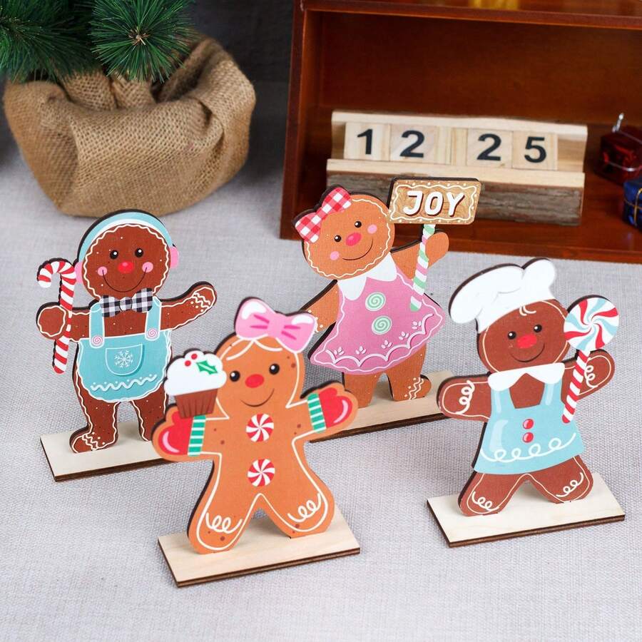 1PC Christmas Decorations Christmas Desktop Wooden Table Gingerbread Man Biscuit Man Decoration Festival Table Decoration Home Decoration Party Decoration,Christmas Gift