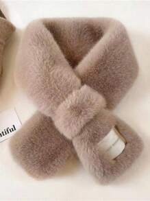 1/2pcs Women Snood Winter Solid Color Basic Neck Warmer Plush Scarf, Elegant Rabbit Fur Collar Cross Scarf, Soft And Warm Furry Scarf