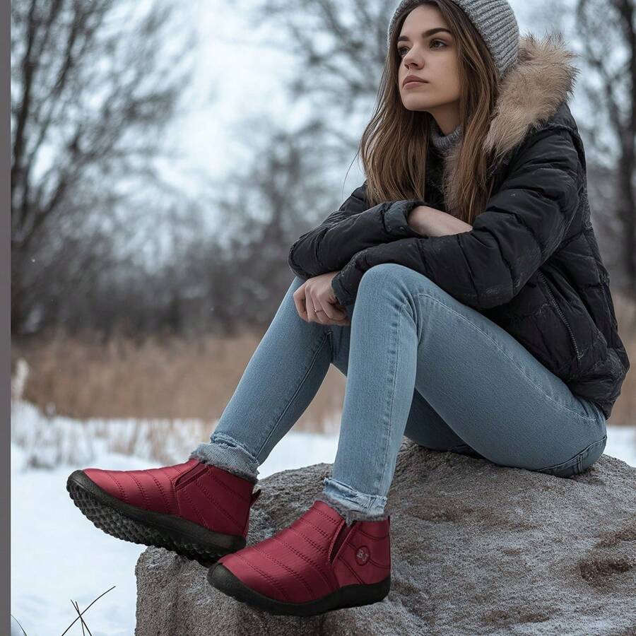 Dames Winter Warme Sneeuw Enkellaarzen Zachte Zool Antislip Sneeuwlaarzen, Lichtgewicht Instappers Thuis/Buiten, Eenvoudige Thermische Gevoerde Comfortabele Korte Schacht Warme Laarzen