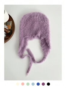 1buc drăguț corn de diavol Y2K colorblock cu dungi Fuzzy Earmuff tricot pălărie beanie, căciulă caldă de pluș cu cravată, balaclava