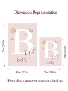 3pcs Personalized Name Custom Art Prints Pink Flowers Print Pictures Butterfly Canvas Hanging Pictures Aesthetic Wall Art Nursery Poster Room Decoration Stuff Girls Bedroom Decor Present No Frame Gifts Birthday Graduation - Beige - View 4