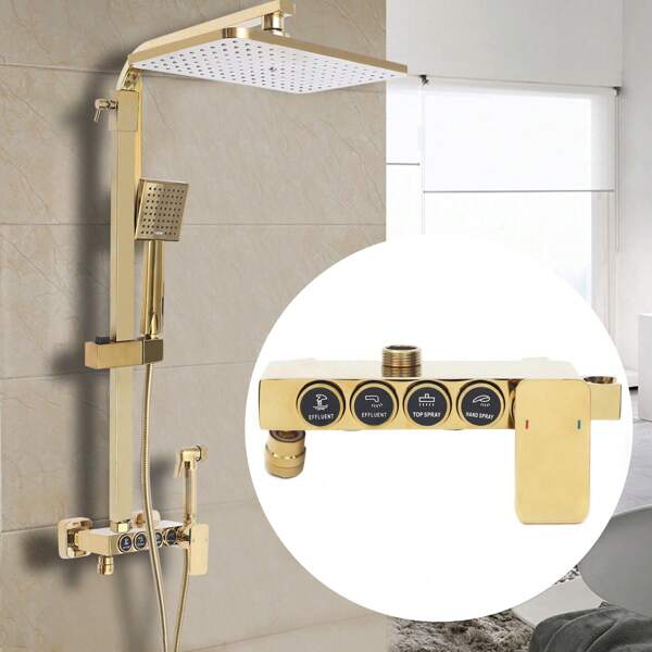 Modern Duschsystem Wandmontage Duschkopf Handbrause Dusch Satz Einstellbar Gold