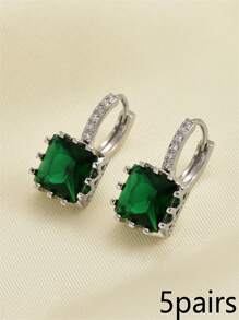 Cubic Zirconia Decor Earrings - Green - View 15