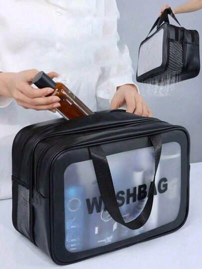 Set da 3 pezzi Borsa trucchi da viaggio a doppio strato, borsa da toilette in PVC, organizzatore multifunzionale per bagagli, porta pennelli, custodia per cosmetici, borsa per trucchi separata per asciutto e bagnato, essenziale per le vacanze estive, custodia per profumi e accessori, per il ritorno a scuola