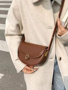 金属锁扣翻盖马鞍包 女士通勤单肩包