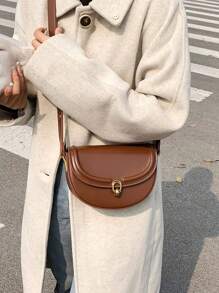 金属锁扣翻盖马鞍包 女士通勤单肩包