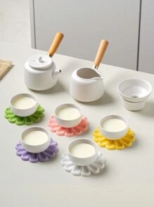1/6pcs Flower Design  Coaster Mini Coaster,Silicone Portable Durable Cute Cup Mat ,Kitchen Table Heat-Resistant Coasters And Thick Insulation Pads,5 Colors Flower Design Anti-Slip Silicone Coaster  Set For Home Decor Tabletop Protection Suitable For Kinds Of Cups, 3.74 Inches , Creative  Cup Coaster For Dining Table