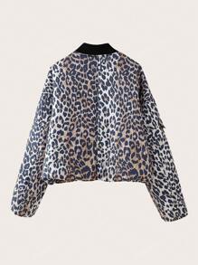 Dames Winter Luipaard Print Rits Gewatteerde Jas