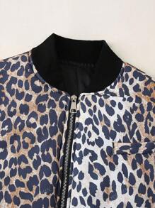 Dames Winter Luipaard Print Rits Gewatteerde Jas