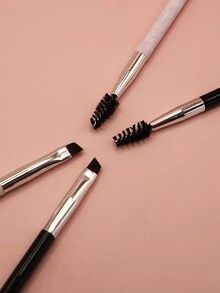 3 件装便携式眉毛修剪剪刀、斜角刷、螺旋眉刷、眼部化妆刷套装 - 彩色 - 查看 4
