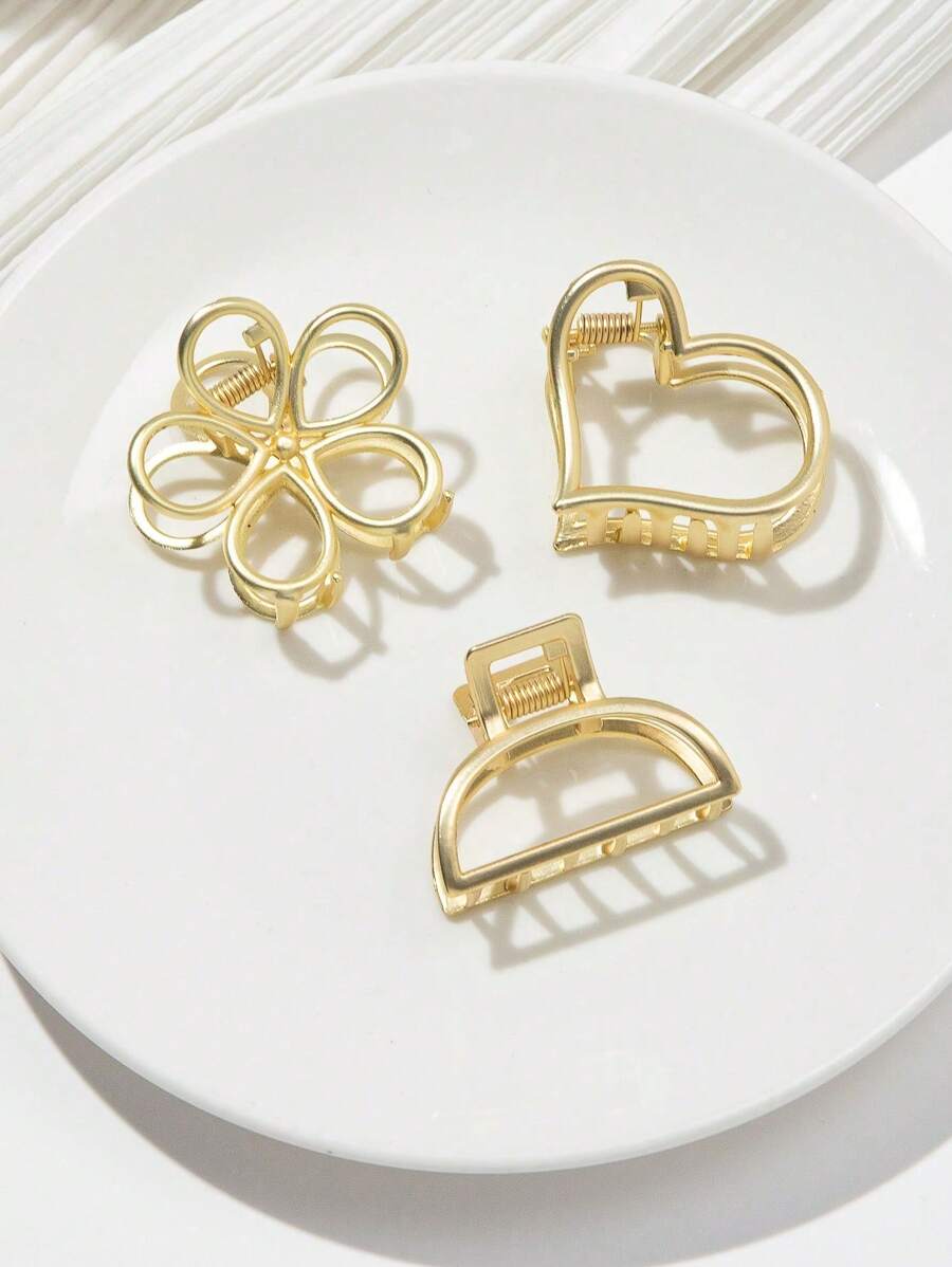 3 件合金心形和花形发夹，适合作为送给家人、老师和母亲的礼物，花爪情人节情人发夹发夹发夹发夹发夹秋冬发饰适合女士度假装扮