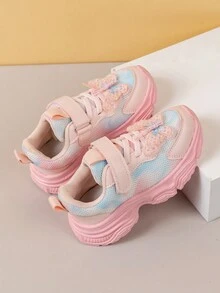 女童公主鞋2024春秋新款透气运动运动鞋幼儿儿童休闲钩环针织蝴蝶结鞋 - 粉色 - 查看 6