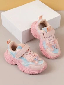 女童公主鞋2024春秋新款透气运动运动鞋幼儿儿童休闲钩环针织蝴蝶结鞋 - 粉色 - 查看 5