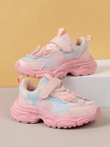 女童公主鞋2024春秋新款透气运动运动鞋幼儿儿童休闲钩环针织蝴蝶结鞋 - 粉色 - 查看 4
