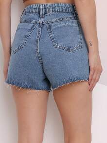Short Jeans With Chain, Shiny Stones, Simple Waist - Rửa trung bình - Xem 4