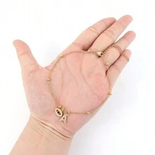 1pc New Classic Pave Zirconia Initial Eye Pendants Golden Stainless Steel Bead Chain Anklets For Women