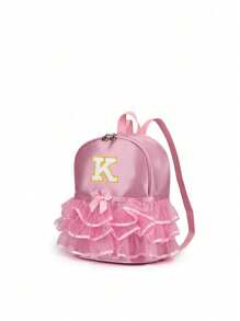 1pc Girls' Nylon Zipper A-Z 26 Letter Fashion Lace Dance Bag, Ballet Bag, Latin Dance Backpack, Suitable For Daily Use (Random Zipper) (DIY Letter Stickers) - Pink - View 7