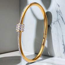Cross-Border Explosion Bracelet Full Of Diamonds, Small Waist Women, High Quality Titanium Steel Hand Jewelry Bracelets, Light Luxury Niche Jewelry Factory - 金色 - 查看 2