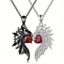 2 unidades Exquisito collar de pareja con ángel y alas, colgante de aleación negro y blanco con diamantes de imitación en forma de corazón, regalo para San Valentín, mamá, madres, Día de la Madre