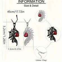 2 unidades Exquisito collar de pareja con ángel y alas, colgante de aleación negro y blanco con diamantes de imitación en forma de corazón, regalo para San Valentín, mamá, madres, Día de la Madre