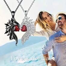 2 unidades Exquisito collar de pareja con ángel y alas, colgante de aleación negro y blanco con diamantes de imitación en forma de corazón, regalo para San Valentín, mamá, madres, Día de la Madre