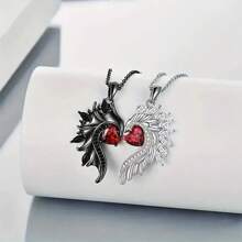 2 unidades Exquisito collar de pareja con ángel y alas, colgante de aleación negro y blanco con diamantes de imitación en forma de corazón, regalo para San Valentín, mamá, madres, Día de la Madre