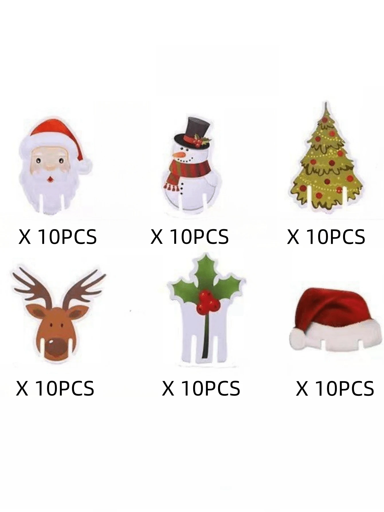 60pcs 2025 Merry Christmas Champagne Wine Glass Hats Card Sign