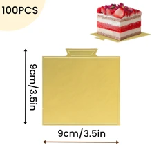 50/100PCS Mini Cake Paper Boards Golden Mousse Cake Base, Grease Proof Disposable Cupcake Boards, Easy-Grip Handle Baking Dessert Cardboard Design For Wedding And Birthday Party - Gold - View 19