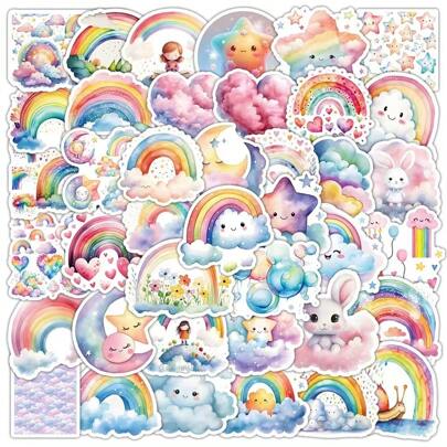 50pcs Rainbow Star Graffiti Stickers Decals For Decorate Laptop, Desk, Helmet, Skateboard, Guitar, Water Bottle, Luggage, Notebook, Planner, DIY Sticker Stationery,Stickers,Rainbow Stickers,Sticker