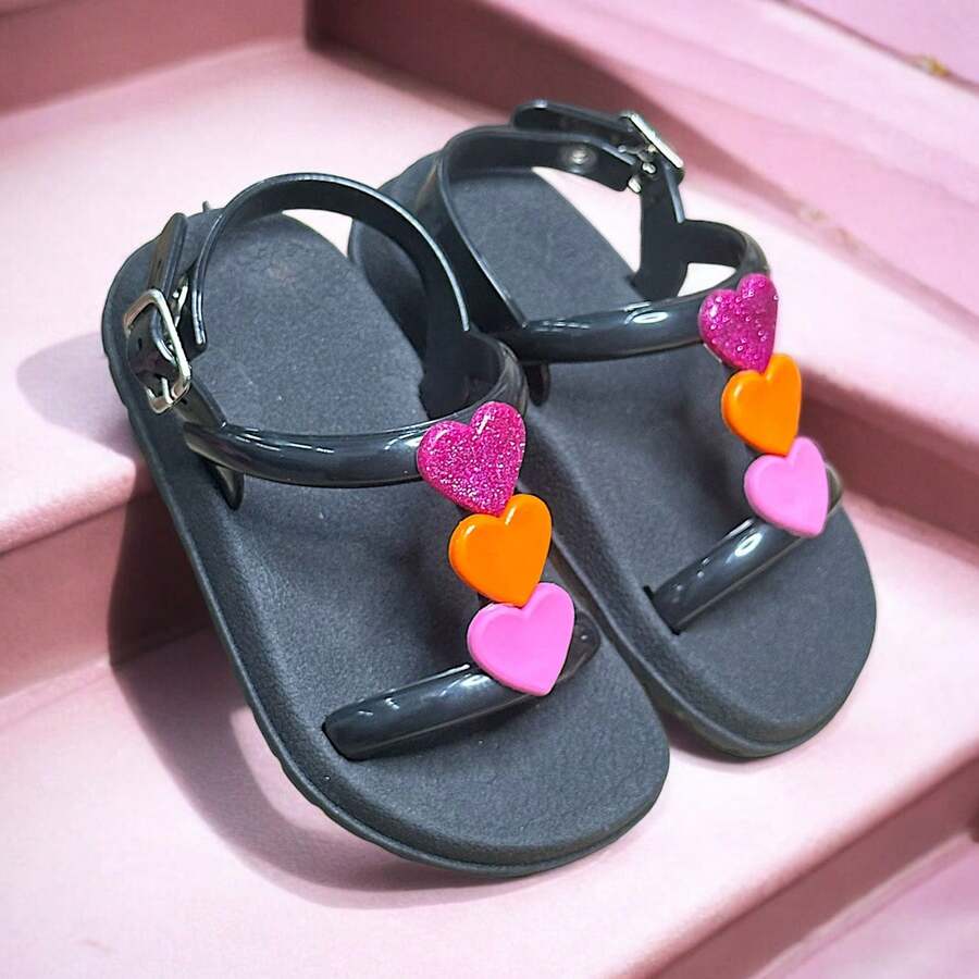 Hearts Children's Sandals - 黑色 - 查看 1