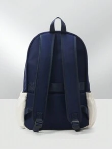 大号背包，适合学校女孩男孩青少年儿童，多色块超薄多口袋小学中学书包美观的学校背包，适合男孩青少年书包儿童书包，轻便旅行背包，简单可爱的背包，大学高中书包，适合 14 英寸笔记本电脑，极简主义女式笔记本电脑背包，适合学生老师的书包，休闲旅行笔记本电脑/学校背包，适合女士男士的背包 - 藍白色 - 查看 6
