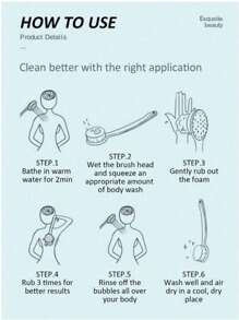 1 件粉色/蓝色长柄沐浴刷，多功能擦洗刷，用于背部去角质和淋浴清洁