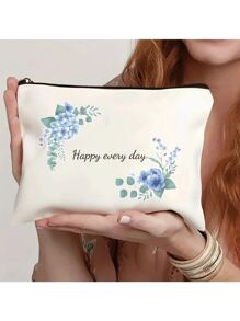 Flowers, Butterflies, Bows, Halloween, Christmas, Clutch, Coin Purse, Toiletries, Makeup Bag, DIY, Send Girlfriend, Valentine's Day, Send Mom, Mother's Day, Travel, Bag, Women's Bag, Travel Essentials, Cloth Bag, Custom Name, Autumn New Fashion, Christmas Gifts, Holiday Essentials - Beige - View 4