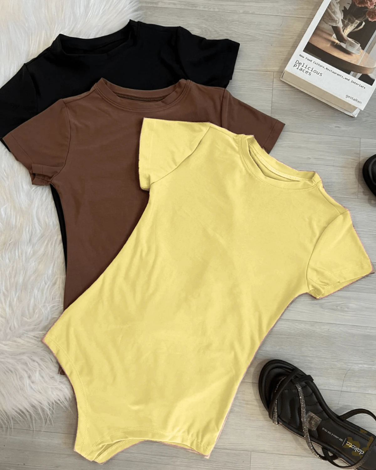 Bory Women's Crew Neck Bodysuit Summer Blogger 2024 - Yellow - View 1