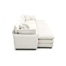 Oversized Modular Cushioned Sofa,With 3 Ottomans To Work As Sleeper Sofa Beds, 3-Seater Sofa With 3 Footstools, Beige Corduroy Fabric