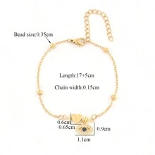 1 件时尚简约密镶锆石眼心形字母手链女式不锈钢串珠链手链适合女士情人节、妈妈、母亲、母亲节、礼物 - 金黃色 - 查看 2