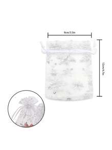 50pcs Christmas Organza Gift Bags, 9 Cm * 12 Cm Small Christmas Organza Drawstring Pouches Wedding Jewelry Bags,Christmas - White - View 2