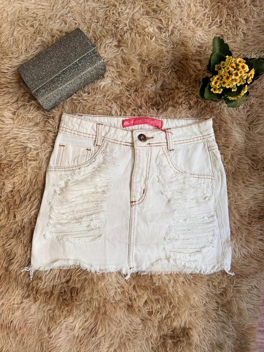 Women's White Denim Skirt - 白色 - 查看 1