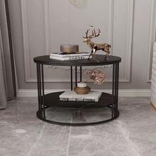 UNIWINI Round Coffee Table, Small Side Table With 2 Storage Shelves, Sofa Table Living Room Furniture - Black - View 1