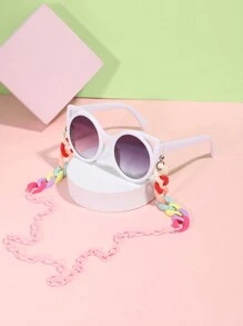 1 件儿童 8-12 岁亚克力纯色休闲可爱猫耳时尚眼镜和彩色环扣眼镜链适合海滩度假旅行 - 彩色 - 查看 1