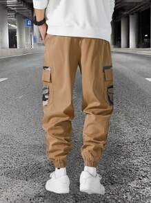 Men's Casual Loose Fit Camo Panel Cargo Pants - Khaki - View 2